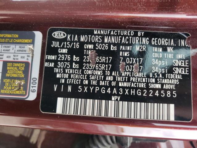 Photo 9 VIN: 5XYPG4A3XHG224585 - KIA SORENTO LX 