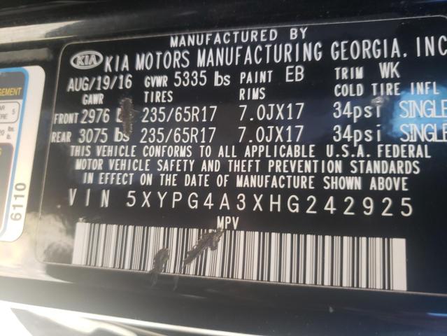 Photo 9 VIN: 5XYPG4A3XHG242925 - KIA SORENTO LX 