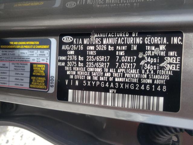 Photo 11 VIN: 5XYPG4A3XHG246148 - KIA SORENTO 