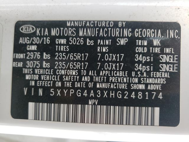 Photo 9 VIN: 5XYPG4A3XHG248174 - KIA SORENTO LX 