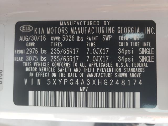 Photo 9 VIN: 5XYPG4A3XHG248174 - KIA SORENTO LX 