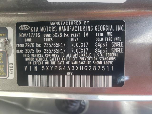 Photo 12 VIN: 5XYPG4A3XHG287511 - KIA SORENTO 