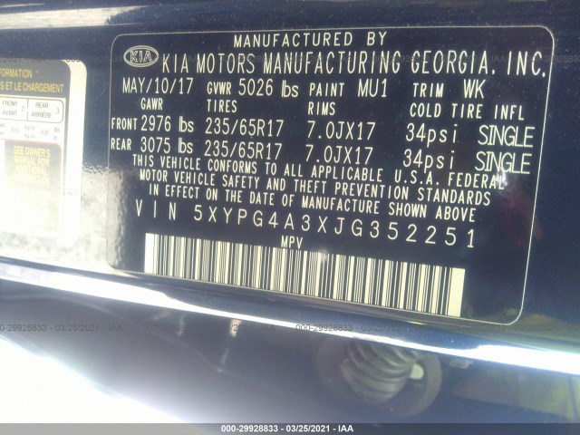 Photo 8 VIN: 5XYPG4A3XJG352251 - KIA SORENTO 