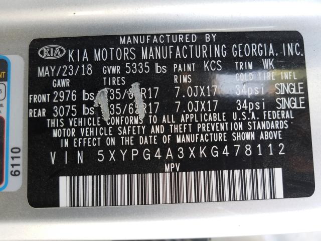 Photo 9 VIN: 5XYPG4A3XKG478112 - KIA SORENTO L 