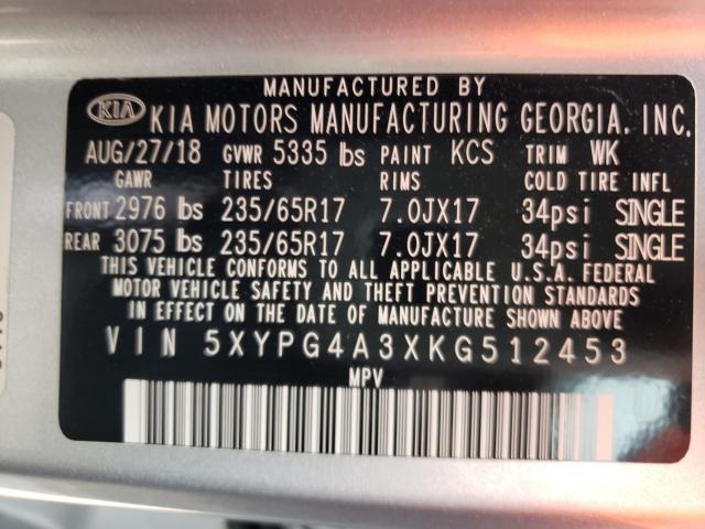 Photo 9 VIN: 5XYPG4A3XKG512453 - KIA SORENTO L 