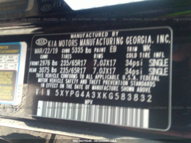 Photo 8 VIN: 5XYPG4A3XKG583832 - KIA SORENTO 