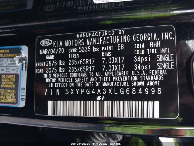 Photo 8 VIN: 5XYPG4A3XLG684998 - KIA SORENTO 