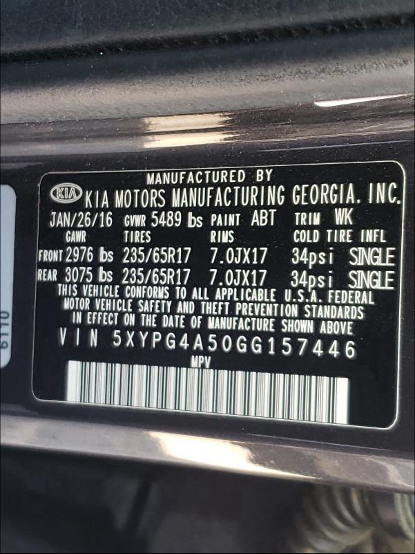 Photo 9 VIN: 5XYPG4A50GG157446 - KIA SORENTO LX 