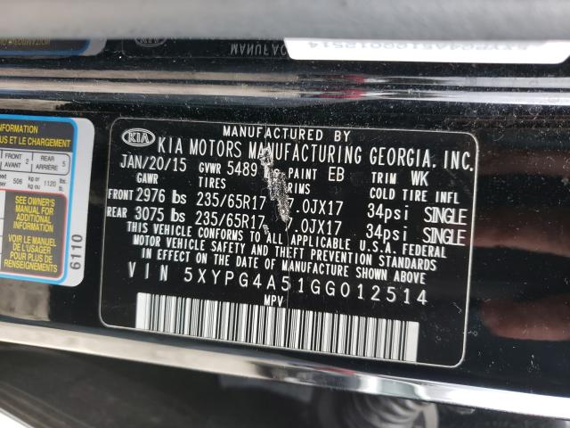 Photo 9 VIN: 5XYPG4A51GG012514 - KIA SORENTO LX 