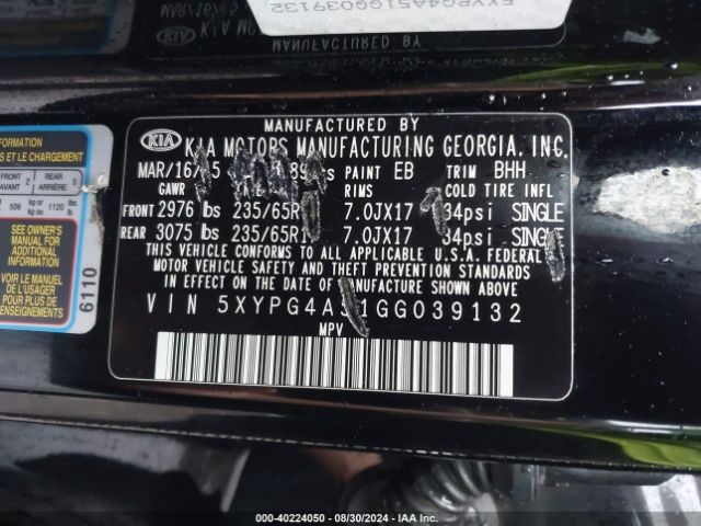 Photo 8 VIN: 5XYPG4A51GG039132 - KIA SORENTO 