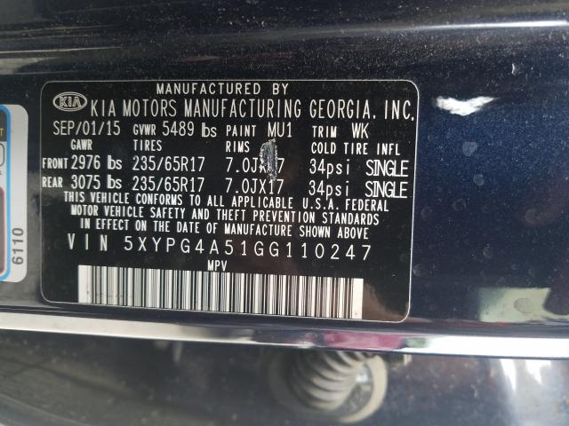 Photo 9 VIN: 5XYPG4A51GG110247 - KIA SORENTO LX 