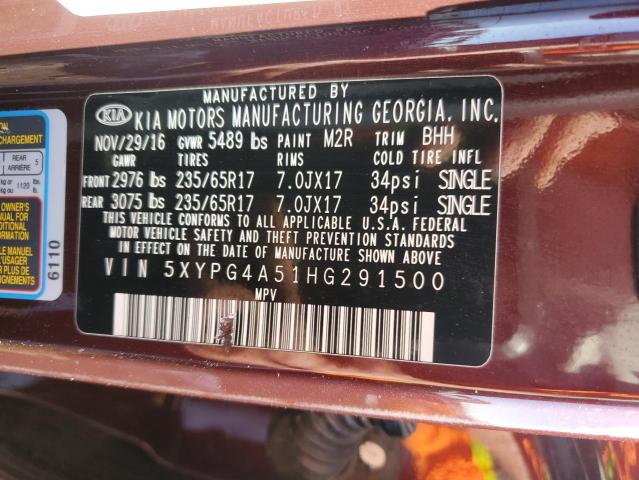 Photo 12 VIN: 5XYPG4A51HG291500 - KIA SORENTO 