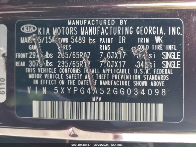 Photo 8 VIN: 5XYPG4A52GG034098 - KIA SORENTO 