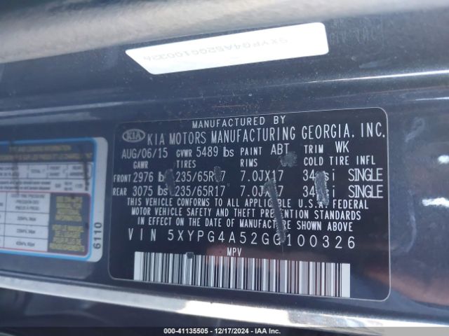 Photo 8 VIN: 5XYPG4A52GG100326 - KIA SORENTO 