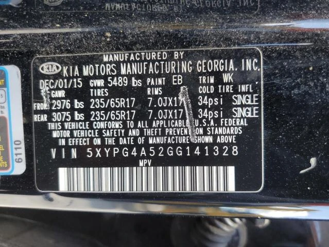 Photo 12 VIN: 5XYPG4A52GG141328 - KIA SORENTO LX 