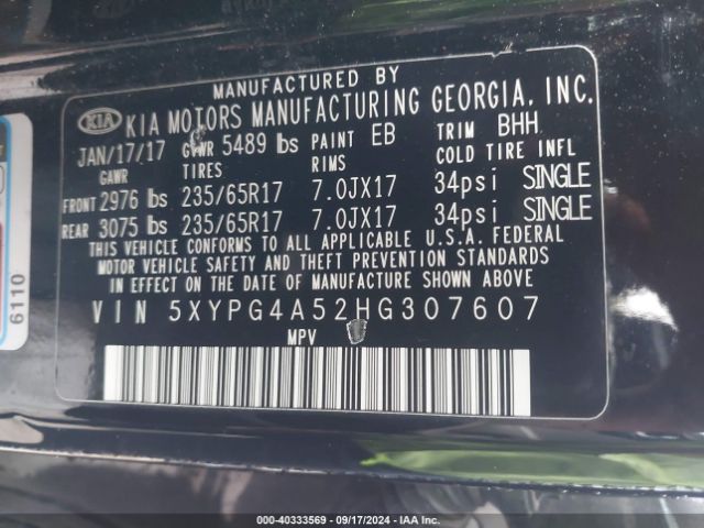 Photo 8 VIN: 5XYPG4A52HG307607 - KIA SORENTO 