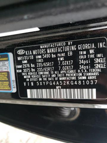 Photo 9 VIN: 5XYPG4A52KG481037 - KIA SORENTO LX 