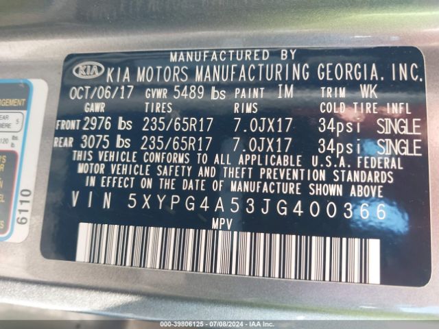 Photo 8 VIN: 5XYPG4A53JG400366 - KIA SORENTO 