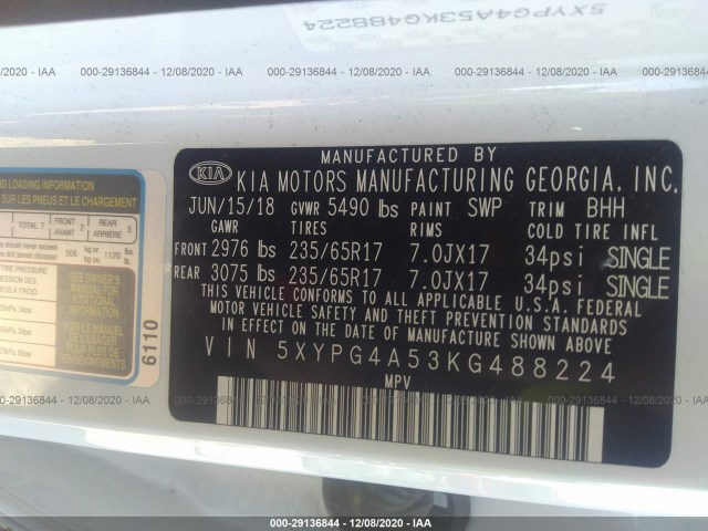 Photo 8 VIN: 5XYPG4A53KG488224 - KIA SORENTO 