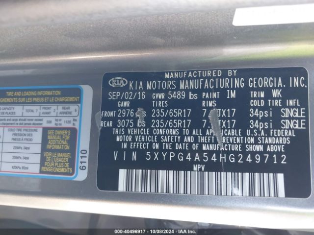 Photo 8 VIN: 5XYPG4A54HG249712 - KIA SORENTO 