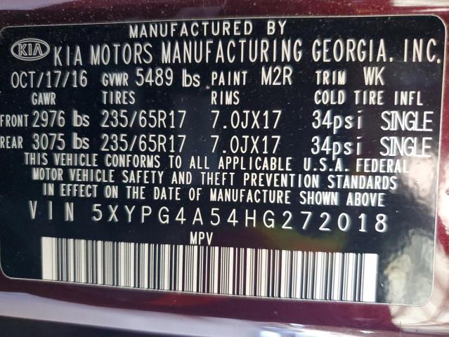 Photo 12 VIN: 5XYPG4A54HG272018 - KIA SORENTO LX 