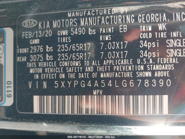 Photo 8 VIN: 5XYPG4A54LG678390 - KIA SORENTO 