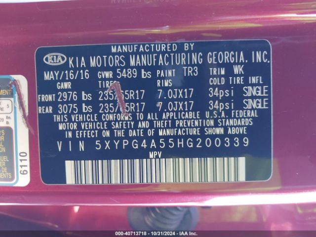 Photo 8 VIN: 5XYPG4A55HG200339 - KIA SORENTO 