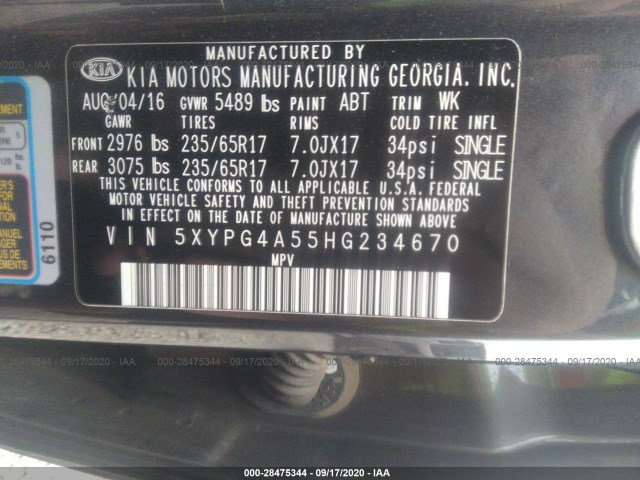 Photo 8 VIN: 5XYPG4A55HG234670 - KIA SORENTO 