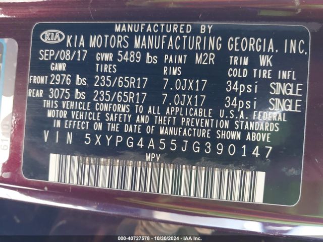 Photo 8 VIN: 5XYPG4A55JG390147 - KIA SORENTO 