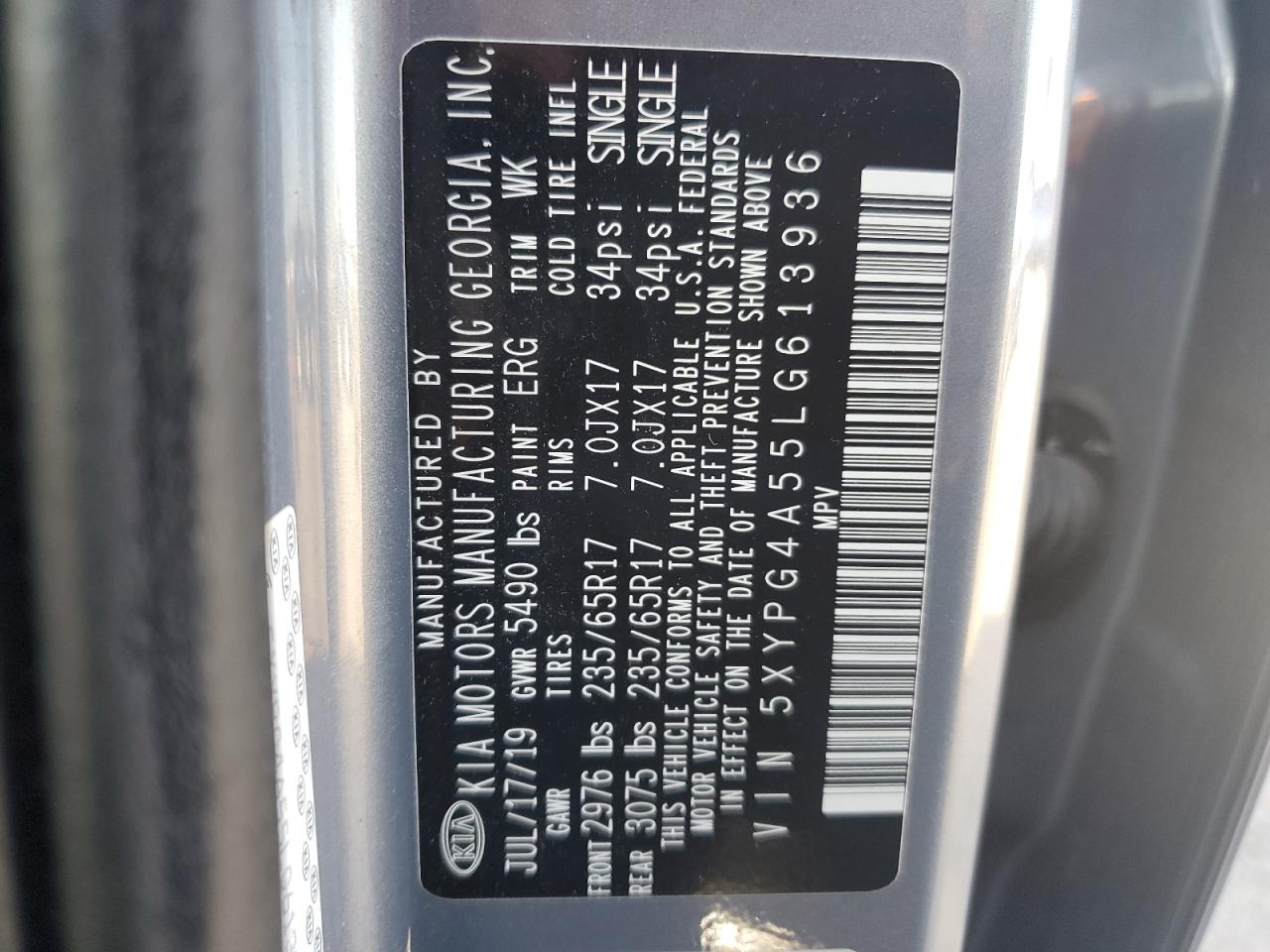 Photo 12 VIN: 5XYPG4A55LG613936 - KIA SORENTO 