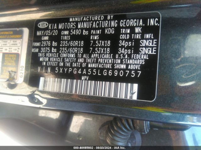 Photo 8 VIN: 5XYPG4A55LG690757 - KIA SORENTO 