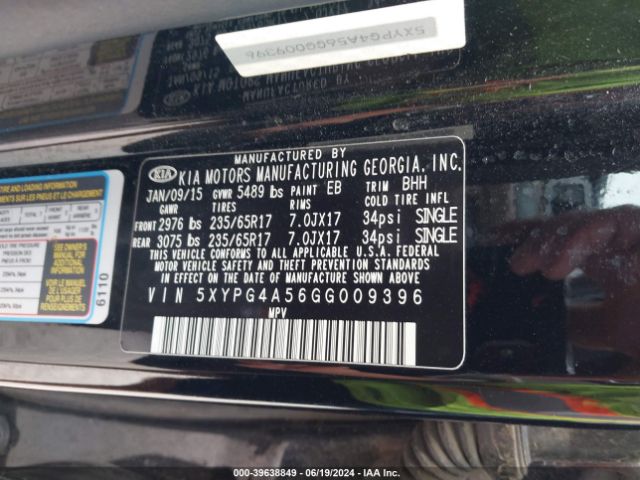 Photo 8 VIN: 5XYPG4A56GG009396 - KIA SORENTO 