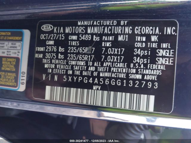 Photo 8 VIN: 5XYPG4A56GG132793 - KIA SORENTO 