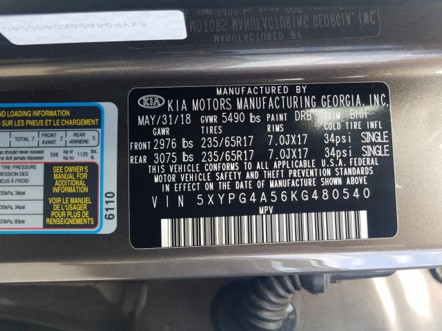 Photo 9 VIN: 5XYPG4A56KG480540 - KIA SORENTO LX 