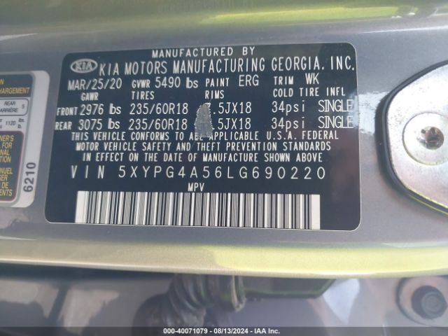 Photo 8 VIN: 5XYPG4A56LG690220 - KIA SORENTO 