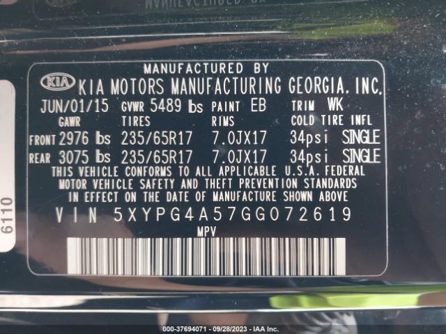 Photo 8 VIN: 5XYPG4A57GG072619 - KIA SORENTO 