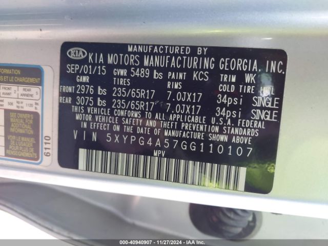 Photo 8 VIN: 5XYPG4A57GG110107 - KIA SORENTO 