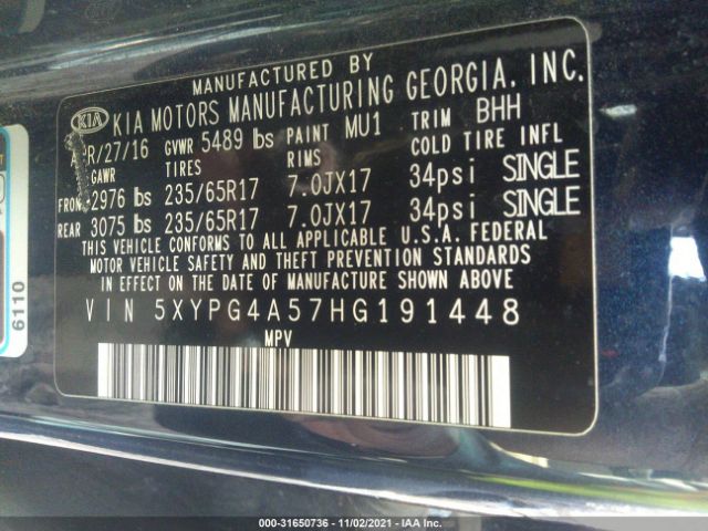 Photo 8 VIN: 5XYPG4A57HG191448 - KIA SORENTO 