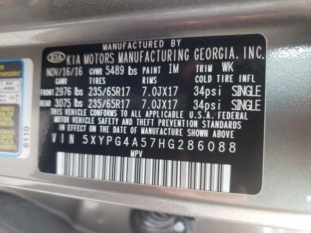 Photo 9 VIN: 5XYPG4A57HG286088 - KIA SORENTO LX 