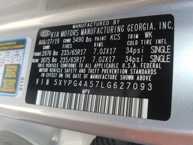 Photo 9 VIN: 5XYPG4A57LG627093 - KIA SORENTO S 