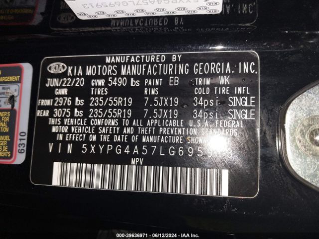 Photo 8 VIN: 5XYPG4A57LG695913 - KIA SORENTO 