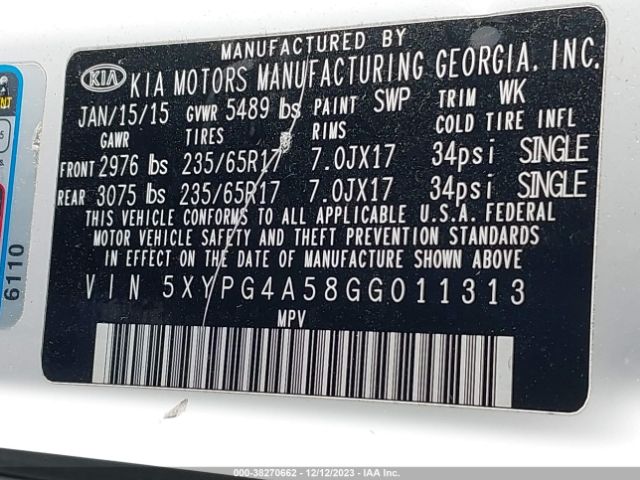 Photo 8 VIN: 5XYPG4A58GG011313 - KIA SORENTO 