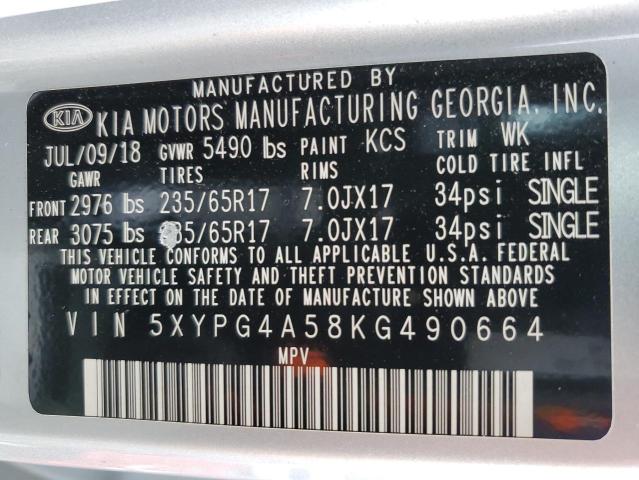 Photo 12 VIN: 5XYPG4A58KG490664 - KIA SORENTO 