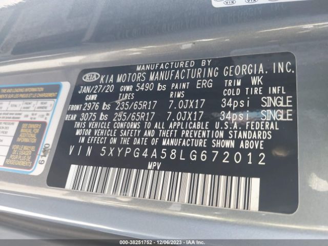 Photo 8 VIN: 5XYPG4A58LG672012 - KIA SORENTO 