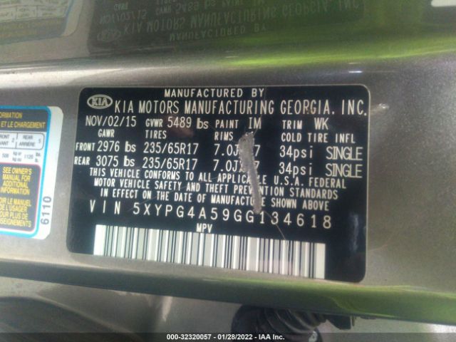 Photo 8 VIN: 5XYPG4A59GG134618 - KIA SORENTO 