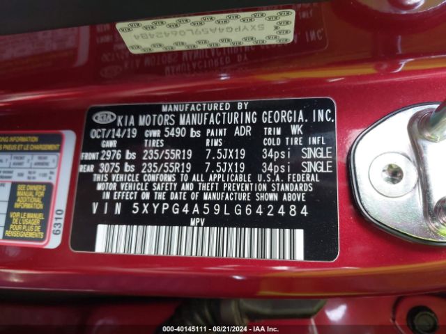 Photo 8 VIN: 5XYPG4A59LG642484 - KIA SORENTO 