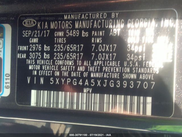 Photo 8 VIN: 5XYPG4A5XJG393707 - KIA SORENTO 