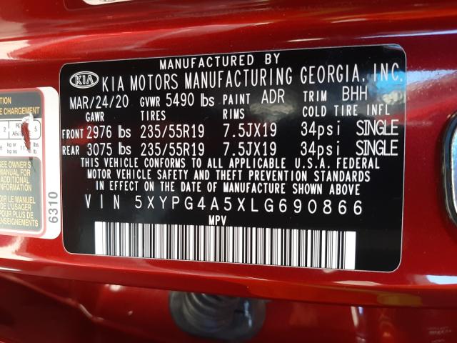 Photo 9 VIN: 5XYPG4A5XLG690866 - KIA SORENTO S 