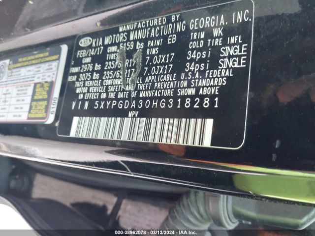 Photo 8 VIN: 5XYPGDA30HG318281 - KIA SORENTO 