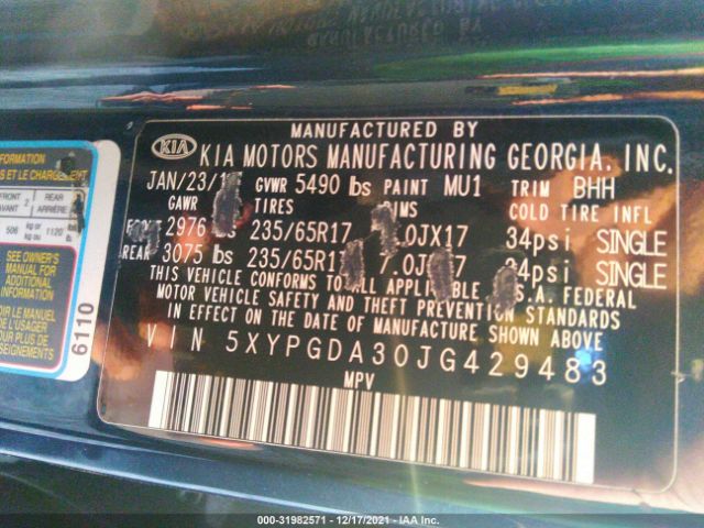 Photo 8 VIN: 5XYPGDA30JG429483 - KIA SORENTO 